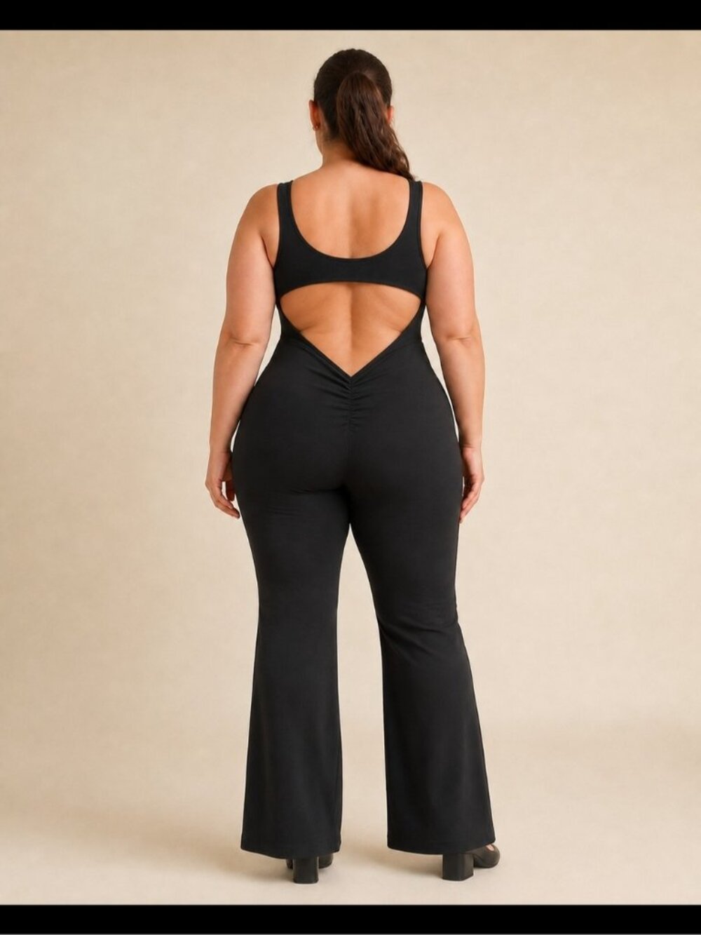 Fashion Nova Nova Sport Black Open-Back Flare Leg Jumpsuit Plus Size Y2K Sporty - Picture 2 of 7